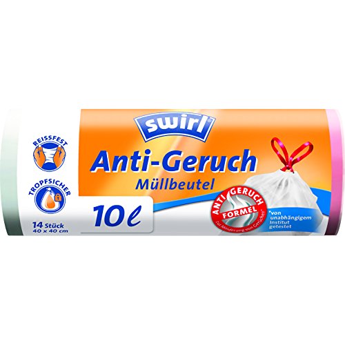 Swirl Anti-Geruch Müllbeutel, 10 Liter, Geruchsabsorber, 14 Stück pro Rolle, Weiß