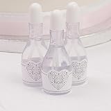 AllesZurHochzeit - Lote de 24 sopladores de plástico para pompas de jabón para bodas y celebraciones, diseño de mini botellas de champáncon corazones, color plateado