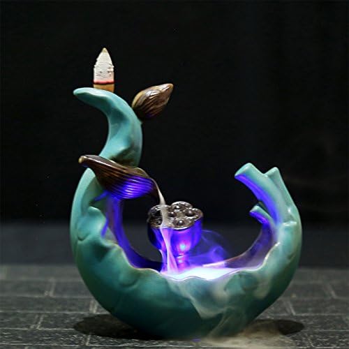 Reflow incense burner ceramic creative LED lamp lotus pond incense burner home decoration + a box mixed incense cone (a box of about 50) (including battery)