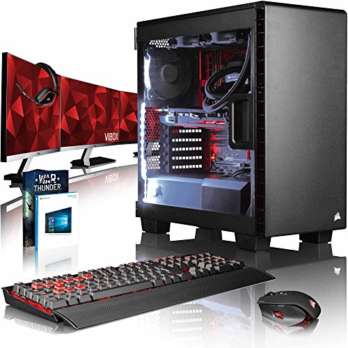 VIBOX Species-X RXR780-264 Komplett-PC Paket Gaming PC - 4,0GHz i7 10-Core Prozessor, RX 480 GPU, leistungsfähig, Wassergekühlter Desktop Gamer Computer mit Spielgutschein, 3x Dreifach 27" Monitor, Gamer Tastatur, M65 Mouse, Windows 10, Weiß Innenbeleuchtung, lebenslange Garantie* (3,0GHz (4,0GHz Turbo) Intel i7 6950X Extreme Broadwell 10-Core Prozessor, AMD Radeon RX 480 8GB Grafikkarte, 64GB Team 3000MHz DDR4 RAM, HyperX Savage 120GB SSD, 3TB Festplatte, Corsair H100i GTX Wasserkühler)