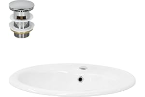 ML DESIGN MODERN LIVING ML-Design Umywalka ceramiczna biała błyszcząca 57x19,5x48,5cm Owalna wraz z zestawem odpływowym Umywalka do zabudowy z przelewem Umywalka nablatowa Umywalka do zabudowy Umywalka.