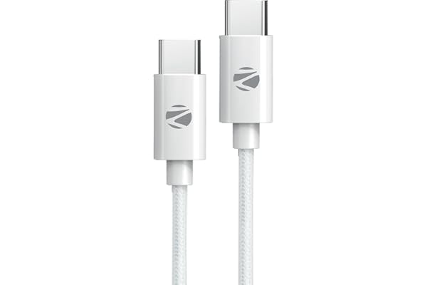 ZEBRONICS Type C to Type C Strong Braided Cable, 60W PD Fast Charging, for iPhone 16 Series, 15 Series, iPad, MacBook, Samsun