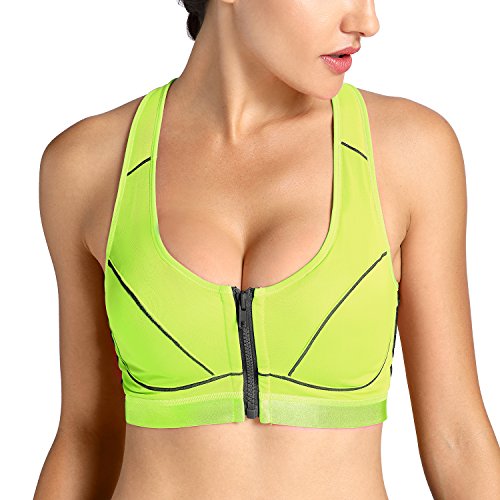 SYROKAN - Sujetador Deportivo con Cremallera Delantera para Mujer Verde ES:85D (EU 70D)