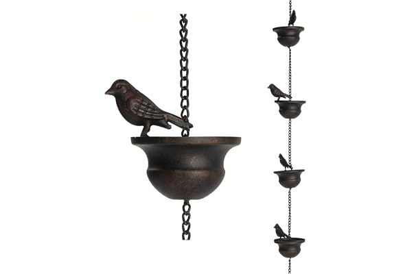 Tagtight Chaine De Pluie pour Gouttiere, Chaîne d'eau De Pluie, Oiseaux Mobiles sur Tasses, Jeux de Pluie, 7,8 Pieds, Chaîne Attrape-Pluie, Jeux de Pluie avec Crochet de Suspension fixé et Oiseaux