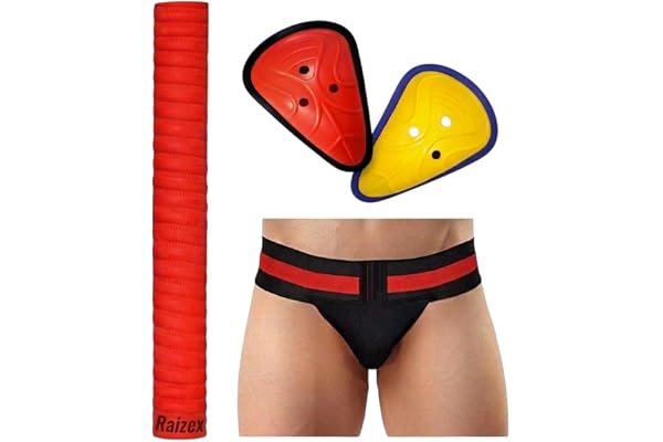 Raizex Combo of Men s Cricket Supporter (Size L) with Abdominal Guard (AD) L Guard Anti-Slip Bat Grip Comfortable Elastic Waistband Supporter Protective Cricket Gear Kit (Red)