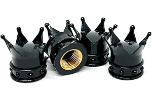 TAHOES LUXE TAHOES Juego de 4 Tapones de válvula de Corona para Coche, Motocicleta y Bicicleta (Negro)