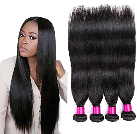 CGG Brazilian Straight Hair Bundles Extensions Unprocessed 10A Straight Brazilian Virgin Human Hair 4 Bundles Human Hair Weaves Natural Black (18 20 22 24)