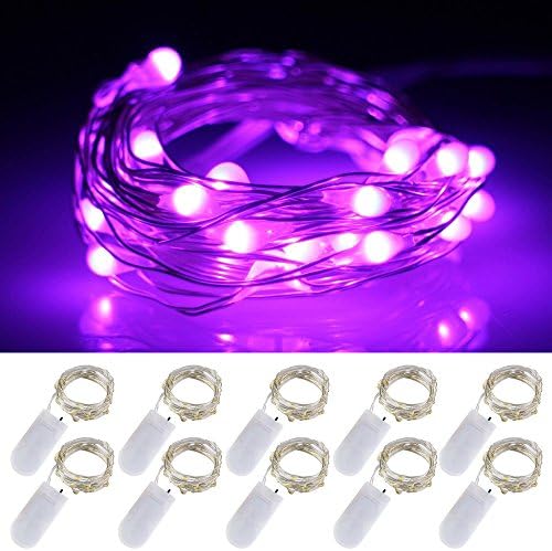LXINGS Battery Operated Mini String Lights 10 Sets of 2M/20LEDs Silver Wire Starry Rope Fairy Bottle Light For Christmas Holiday Party Costume Wedding Centerpiece Decoration(Purple)