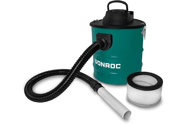 VONROC Asksugare 1 600 W – 20 l behållare – 3 m strömkabel – för öppen spis, grill och verkstad