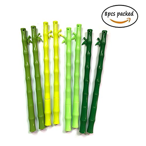 Bolígrafo de bambú, 8 piezas, creativo dibujos animados verdes, bolígrafo de hoja de agua negra, punta fina de 0,5 mm