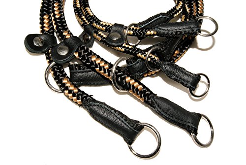 Black-Beige-HandMade-Strong-Rope-Rolled-Slip-Dog-Choker-Choke-Collars-with-black-leather