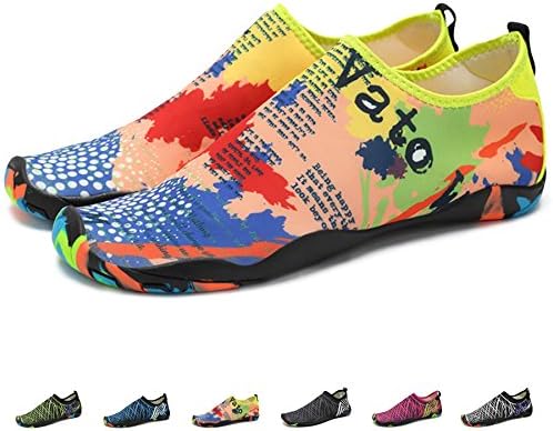 KEALUX Men Women Barefoot Quick-Dry Water Sports Shoes Multifunctional Sneakers with Drainage Holes for Swim,Walking,Yoga,Lake,Beach,Garden,Park,Driving,Boating(Yellow 4)