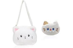 CHROMACRAFT 1 Bolso De Hombro Con Forma De Gatito Y 1 Cole De Gatito, Lindo Bolso De Hombro De Dibujos Animados, Bolso De Hombro De Felpa, Bolso Para Niñas
