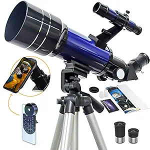 Emarth Telescope, 70mm/360mm Double Eyepieces Refractor Telescope with Tripod & Finderscope, Portable Telescope for Kids Beginners Adults Astronomy, Blue