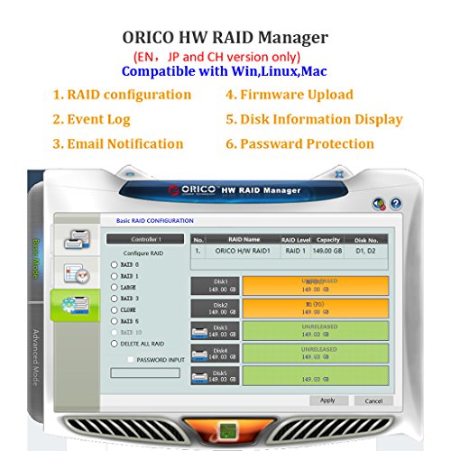 ORICO 9548RU3 4 Bay USB 3.0 Type A and Type C SATA HDD RAID Gehäuse für 3.5 Zoll HDD/SSD – Mit 12V/6.5A Stecker –Schwarz - 6