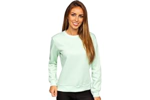 BOLF Damen Sweatshirt Pullover ohne Kapuze Basic Langarmshirt Top Baumwollmischung Pulli Rundhals-Ausschnitt Sweater Farbvarianten Sportlich Fitness [A1A]