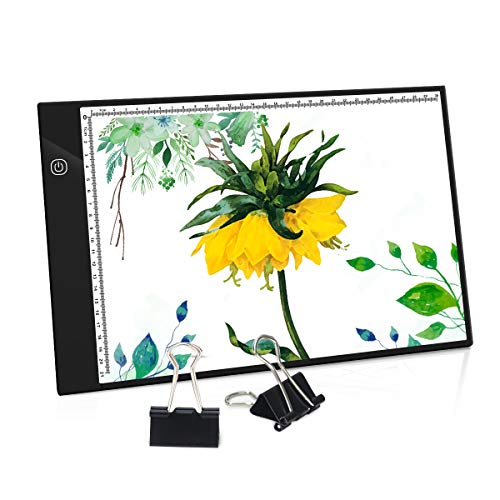 PullPritt A4 Mesas de luz Lightpad Tablero de Dibujo Ultra Delgado Caja de Luz con Brillo Ajustable para Dibujo,Artista,Animación,Bosquejo (A4-DWT 3 niveles de brillo ajustable)