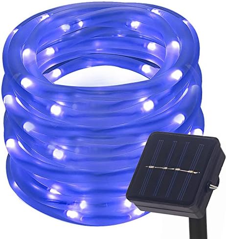 Lamker Led Solar Rope Lights Waterproof Indoor Outdoor Tube String Light Copper Wire 41ft 100 Leds Decorative Lighting for Tree Garden Yard Fence Patio Decking Christmas Blue