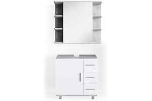 Vicco set mobili bagno Ilias, Calcestruzzo/Bianco, 2 parti