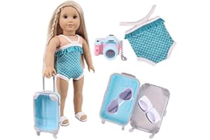 LANCE HOME 1 Set Swimsuit Bathing Clothes Outfits + Sunglasses + Shoes + Camera and Luggage For 14-18 Inch American Girl Dolls, Our Generation And Other Dolls