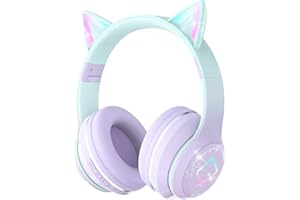 XUNPULS Słuchawki dla Dzieci z Mikrofonem Nauszne - Bezprzewodowe Bluetooth 5.1, Kocie Ucho LED, Podświetlane, Dźwięk Stereo, Składane z Regulowanym Pałąkiem