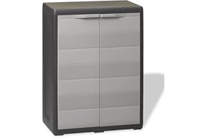 Gecheer Garden Storage Cabinet Polypropylene Outdoor Cupboard Patio Terrace Backyard Storage Unit Garden Storage Shed Furniture with 1 Shelf Black and Grey