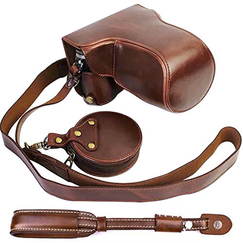 First2savvv XJD-GX80-HH10S10 Premium Qualität braun Ganzkörper- präzise Passform PU-Leder Kameratasche Fall Tasche Cover für Panasonic Lumic DMC-GX80 mit Kameragurt