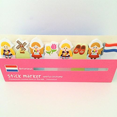 Stick Marker World Costume - Netherlands - Self Adhesive Notes - Tabs Dutch Clogs Tulips Windmills