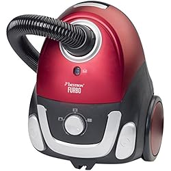 Bestron Aspirateur traineau tendance avec sac de 1,1 L, Rayon d'action : 7,5 m, 750 W, Rouge/Argent