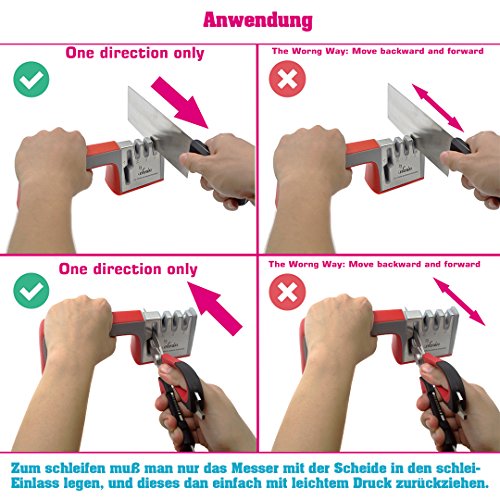 Messerschärfer Scherenschärfer mit 4 Stufen-Schleifsystem, Leknin Keramikmesserschärfer mit 4 in 1 Design geeignet für verschiedene Größen von Messern und Scheren, Multifunktions-Küchenschere dazu als Geschenk (Schwarz) - 5