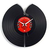 Uhr ist aus originale ausgebeulte Vinyl Schallplatte gemacht. Die Hauptfarbe des Etiketts auf der Disc ist zufällig