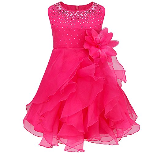 YIZYIF Baby Toddlers Girls Sleeveless Tutu Layered Flower Dress Birthday Party Baptism Dress Rose 3-6 Months