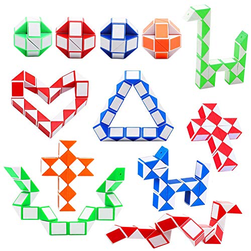Soneer 12 Pack 24 Blocks Magic Snake Cube,Mini snake Speed Cube, Twist Puzzle Toys for Kids Intelligence Development ,Party Bag Fillers, Party Favours(Random Color)