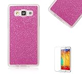 Für Samsung Galaxy J500 2015 Ultra Dünn Silikon Tasche,Für Samsung Galaxy J500 2015 Bling Glitter Schutz Hülle,Funyye Luxus [Heiß Rosa Farbe] Sparkles Glänzend Glitzer Silikon Crystal Case Durchsichtig Soft Rückseite Cover Shinning Back Cover Kratzfeste Hülle Etui Für Samsung Galaxy J500 2015 + 1 x Frei Displayschutzfolie