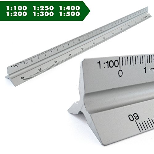 Dreikantmaßstab Aluminium Dreieckig Maßstab Scale Ruler 1: 100, 1: 200, 1: 250, 1: 300, 1: 400, 1: 500, 30cm lang Dreikantlineal