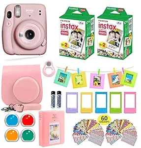 Fujifilm Instax Mini 11 Instant Camera + Shutter Compatible Carrying Case + Fuji Film Value Pack (40 Sheets) + Shutter Accessories Bundle, Color Filters, Photo Album, Assorted Frames (Blush Pink)