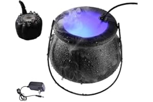BFYDOAA Halloween Witch Cauldron with Mist Maker, Black Witch Glass with Colourful Light, for Making Mist Smoke at Holiday Party (Black Pot)