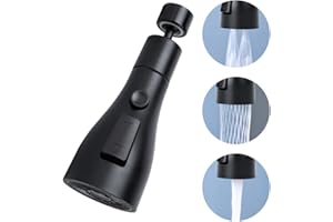 Cuysfead 360 Rotatable Spout FM22/M24 Black Kitchen Sink Tap Spray Head with 3 Modes,Tap Attachment Spray,Water Tap Filter Nozzle Diffuser,Replacement Tap Head Aerator,Tap Adapter Accessories,G1/2