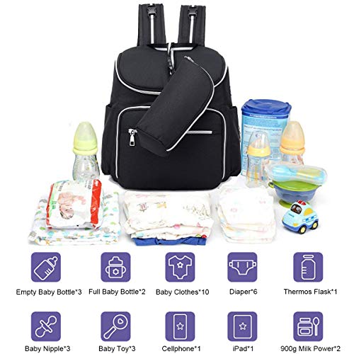 Preisvergleich Produktbild Wickeltasche Rucksack Wasserdichte Mufti-Funktion Reisetaschen, große Kapazität und Durable Rucksack mit Kinderwagen Straps, Mamabeutel mit USB-Lade-und Headset-Port, Mutterschaft Wickeltaschen für die Reise mit Jungen und Mädchen Pflege (Schwarz)