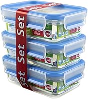 Emsa 508570 Lot de 3 bo&icirc;tes alimentaires, 0.55 Litre, Transparent/bleu, Clip & Close