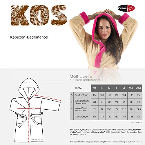 Damen Bademantel mit Kapuze, flauschiger Sherpa-Fleece, kurzer Sauna-mantel für Wellness Spa, CelinaTex, Trend Morgenmantel Serie Kos zweifarbig - 4