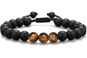 TOLOWOBK Geschenke für Männer Perlenarmband Herren Armbänder für Herren Kreuz Armband mit Tigerauge Perlen Armband Obsidian Armband Geburtstag Valentinstag Geschenke für Papa Sohn Enkel Opa Freund