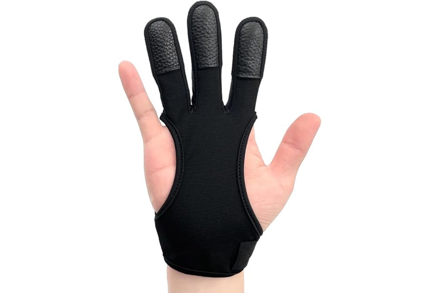 LICQIC Archery Glove, Three Finger Shooting Hunting Leather Gloves Protector for Beginner