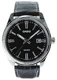 Casio MTP-1302L-1A Classic Herren-Armbanduhr Analog, schwarzes Zifferblatt, schwarzes Lederband