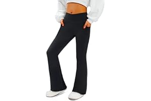BIOECEUA Wide Leg Trousers for Kids Girls, Stretch Slim Fit Flared Leggings with Pockets, High Waisted Bell Bottom Bootcut Yoga Pants for Dance Casual Workout