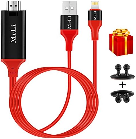 Lightning to HDMI Cable MrLi 1080P HDMI Video AV Cable Connector 6.56FT Digital AV Adapter iPhone HDMI for iPhone X/8/7/6/5 Series iPad on HDTV Projector ( New Generation Red)