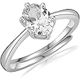 MISS JO 92.5 Sterling Silver Oval Solitaire Sparkler Ring, Adjustable Engagaement Ring, Elegant Whites Collection, Gift for Girls and Women, BIS Hallmarked