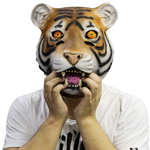 Tiger Maske,Cusfull Deluxe braun Tigermaske Tier Maske Wildkatze Tiermaske Kopfmaske Erwachsenen Kostüm Zubehör für Halloween Fasching Karneval - 4