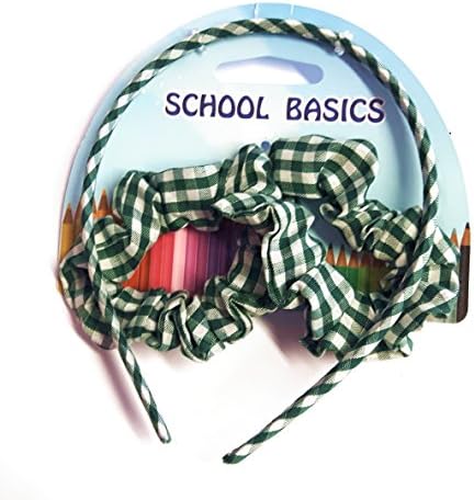 School Basics - Gingham Hair Accessory Set - 3 item set (Green)