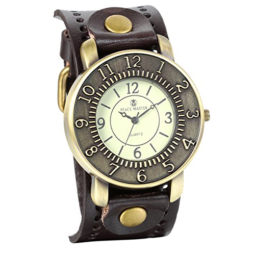 JewelryWe Retro Damen Armbanduhr, Vintage Analog Quarz Uhr mit Digital Zifferblatt @ Breit Leder Armband, Braun JewelryWe Retro Damen Armbanduhr, Vintage Analog Quarz Uhr mit Digital Zifferblatt @ Breit Leder Armband, Braun